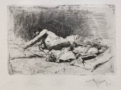 Homme se roulant de terre door Mariano José María Bernardo Fortuny y Carbó