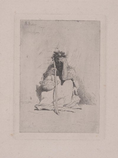 Zonder Titel - Hurkende Figuur met Stok door Mariano José María Bernardo Fortuny y Carbó