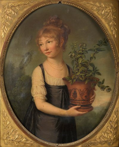 Madame Larsonnier, geboren Edmée Gabiou als klein meisje met een Etruskische vaas door Marie Elisabeth Lemoine