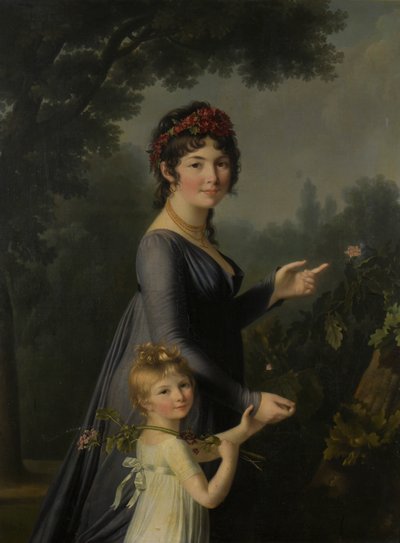 Portret van Marie Geneviève Lemoine met haar dochter Anne Aglaé Deluchi in een park door Marie Elisabeth Lemoine