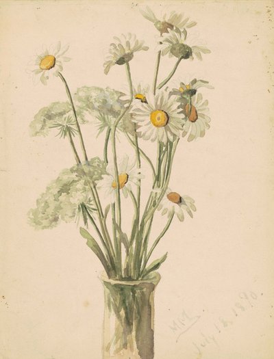 Madeliefjes en wilde peen in een vaas, 1890 door Marietta Minnegerode Andrews
