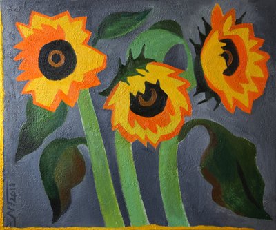 Drie rustieke zonnebloemen door Marina Gorkaeva