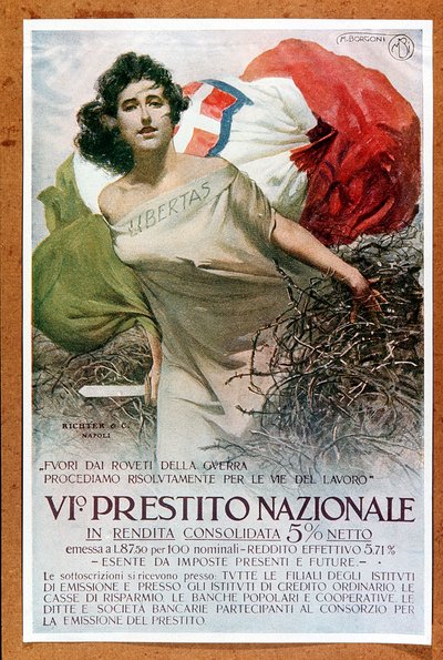 Italiaanse allegorische illustratie op de Nationale Lening, ca. 1918 (poster) door Mario Borgoni