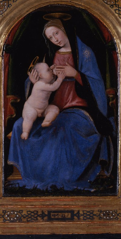 Drieluik, centraal paneel: Enthroned Maria lactans, 1500 door Mariotto Albertinelli