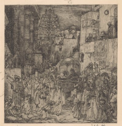 De menigte vulde de straten met een plechtige vreugde door Marius Bauer (signed by artist)