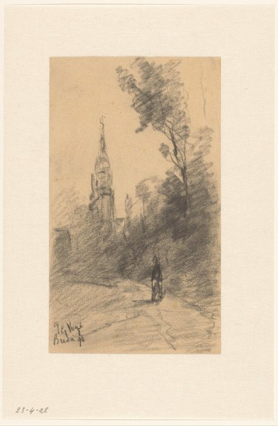 Ruiter en landschap met bomen en figuren door Marius Bauer