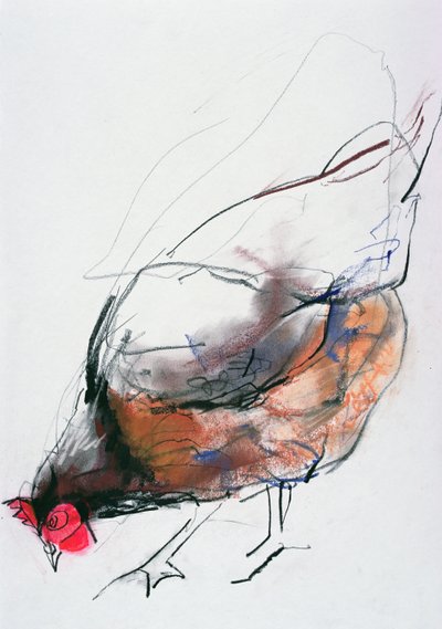 Voedende hen, Trasierra, 1998 door Mark Adlington