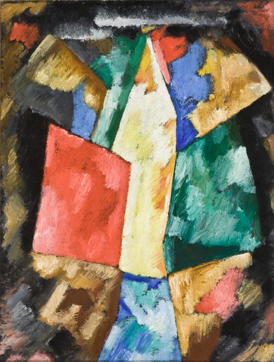 Abstractie; blauw, geel en groen door Marsden Hartley