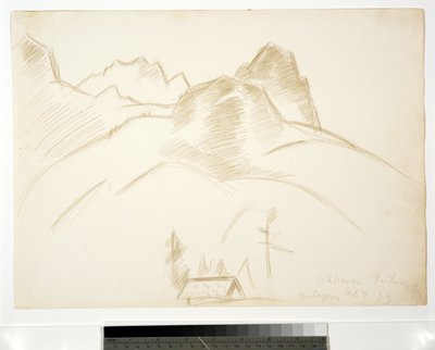 Berglandschap met huis op de voorgrond, 1933 door Marsden Hartley