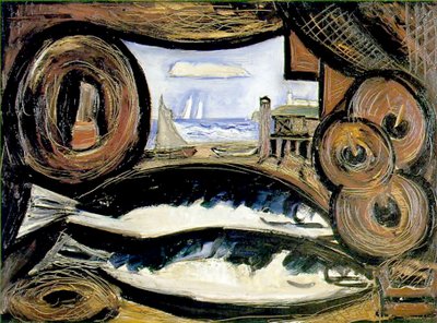 Het Vissenhuis, New England, 1934 door Marsden Hartley