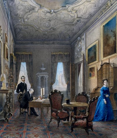 Venetiaans interieur, aquarel door Don Martin (actief in 1896), Italië door Martin Don