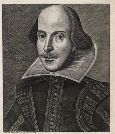 "William SHAKESPEARE (1564-1616) vertegenwoordigd door Martin Droeshout door Martin Droeshout