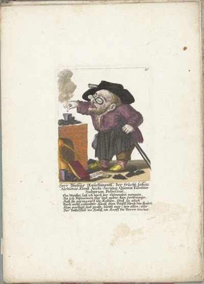 De dwerg Blasius Rauchmantl als alchemist, ca. 1710 door Martin Engelbrecht (attributed to)