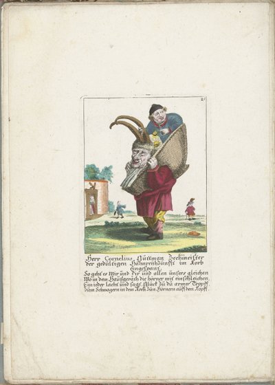 De dwerg Cornelius Guttman als hoorndrager, ca. 1710 door Martin Engelbrecht (attributed to)