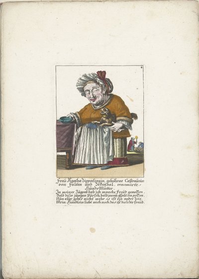De dwerg Frau Agatha Zipperlingin met hondje, ca. 1710 door Martin Engelbrecht (attributed to)