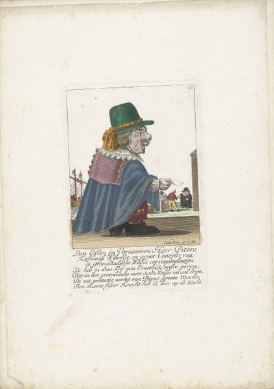 De dwerg Piters Kahlmüß Wisseller als walvisvaarder, ca. 1710 door Martin Engelbrecht (attributed to)