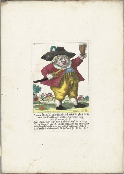 De dwerg Simon Flenschl, ca. 1710 door Martin Engelbrecht (attributed to)
