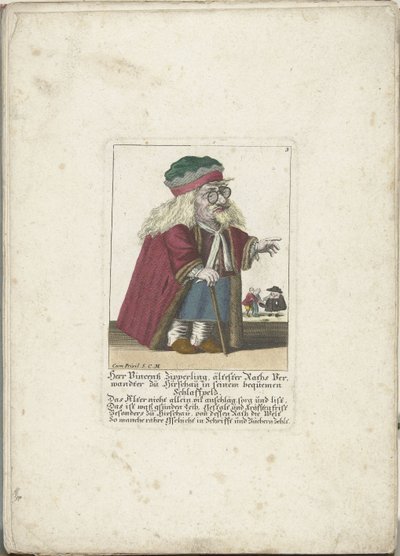 De dwerg Vincentz Zipperling in een bontjas, ca. 1710 door Martin Engelbrecht (attributed to)