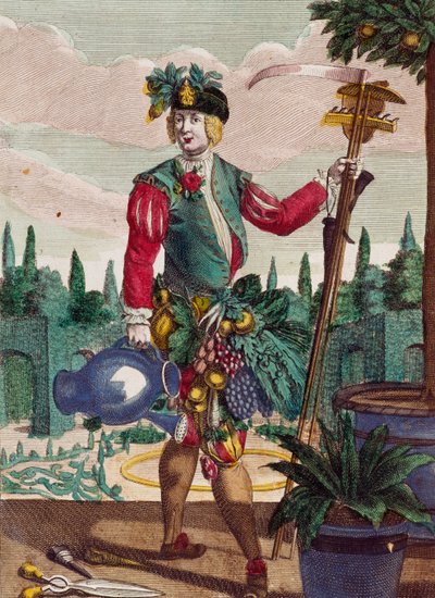 Tuinman, gravure uit Assemblage des nouveau manouvries habilles door Martin Engelbrecht, Duitsland door Martin Engelbrecht