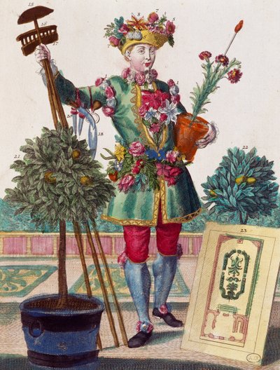 Tuinman, gravure uit Assemblage des nouveau manouvries habilles door Martin Engelbrecht, Duitsland door Martin Engelbrecht