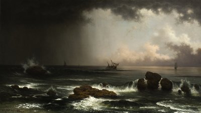Kustscène met zinkend schip, 1863 door Martin Johnson Heade