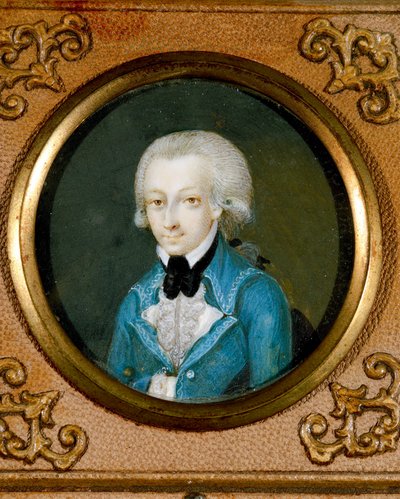 Oostenrijk, Portret van de Oostenrijkse componist Wolfgang Amadeus Mozart (1756 - 1791), ca. 1773 (miniatuur op ivoor) door Martin Knoller