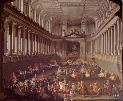 Carrousel van de Spaanse manege van Wenen ter viering van de Franse nederlaag in Praag in 1763, Marie Therese van Oostenrijk op het witte paard door Martin Meytens the Younger