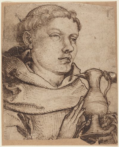 Borstbeeld van een Monnik die Helpt bij de Communie door Martin Schongauer