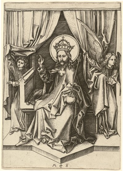 Christus op de Troon, met Twee Engelen door Martin Schongauer