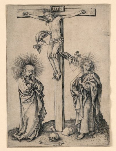 Christus aan het kruis met Maria en Johannes door Martin Schongauer