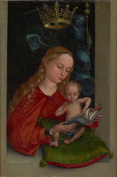 Madonna met kind in een raam, ca. 1485-1490 (Olieverf op paneel) door Martin Schongauer
