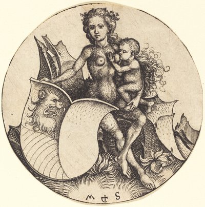 Schild met Leeuwenkop, Gehouden door Wilde Vrouw door Martin Schongauer
