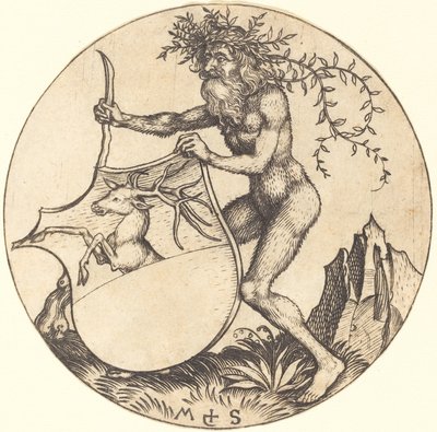 Schild met Hert, Gehouden door Wilde Man door Martin Schongauer