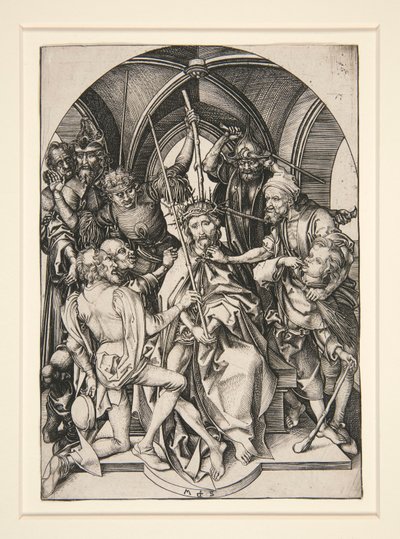 De kroning met doornen, uit de serie De Passie door Martin Schongauer