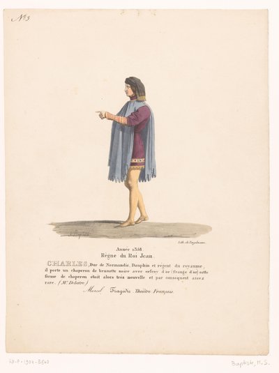 Kostuum van de dauphin Karel van Valois uit de tragedie Marcel door Martin Sylvestre Baptiste