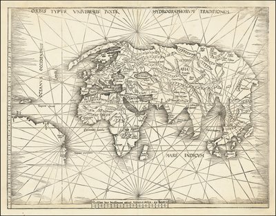 1513 kaart - Orbis Typus Universalis Iuxta Hydrographorum Traditionem door Martin Waldseemuller