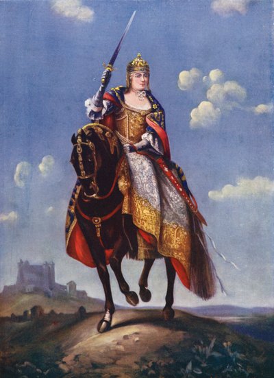 Maria Theresia op de Kroningsheuvel in Pressburg (kleur litho) door Martin van (after) Mytens or Meytens