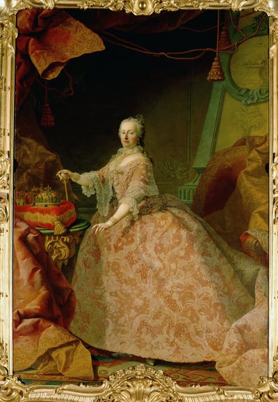Keizerin Maria Theresia in een gewaad van Brusselse kant, een geschenk van de Vlaamse landgoederen ... (olieverf op doek) door Martin van Mytens or Meytens