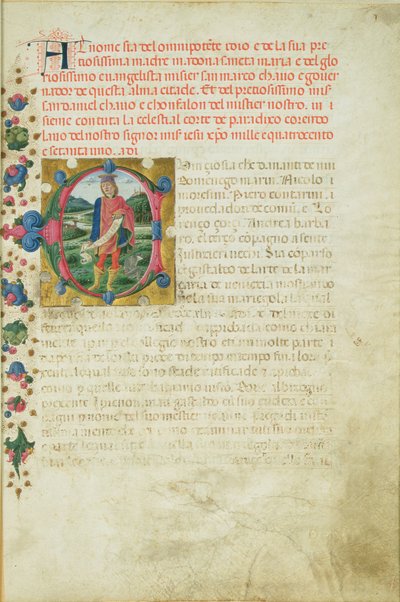 Geïllustreerde initiaal C met De Profeet Daniël in een Landschap, ca. 1471 door Martino di Giorgio da Modena