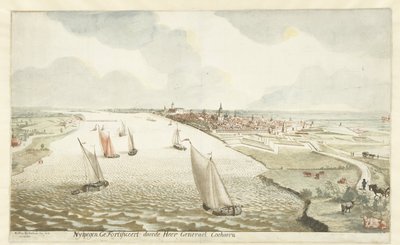 Gezicht op de vestingwerken bij Nijmegen aan de Waal door Martinus Berkenboom