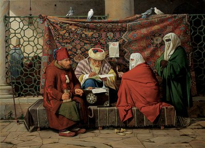 Een Turkse notaris die een huwelijkscontract opstelt voor de Kilic Ali Pasha-moskee, Tophane, Constantinopel, 1837 door Martinus Rorbye