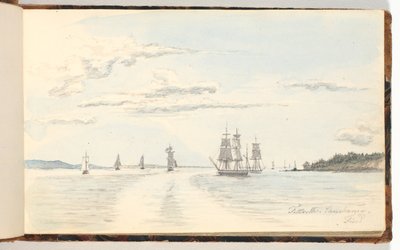 Kustlandschap met schepen door Martinus Rørbye