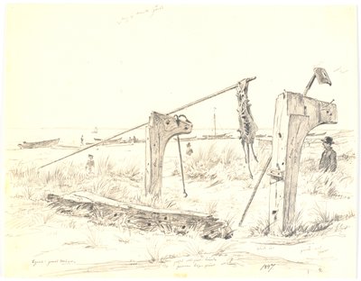 Strandpartij met bootplaats, Skagen door Martinus Rørbye