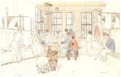 Het interieur van een Turkse café door Martinus Rørbye
