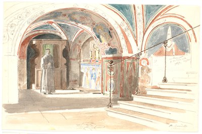 Het interieur van de kapel in het klooster S. Benedetto in Subiaco door Martinus Rørbye
