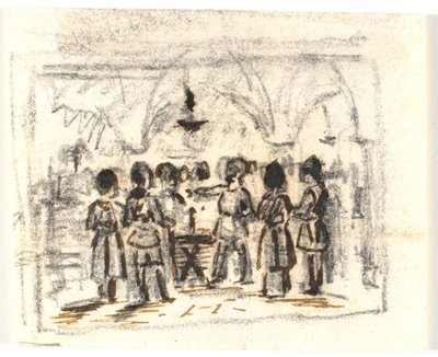 Compositieontwerp met een middeleeuwse (?) scène door Martinus Rørbye