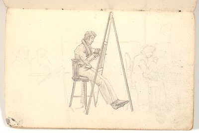 Kunstenaar bij Ezels, en Schets van Figuren op de Achtergrond door Martinus Rørbye