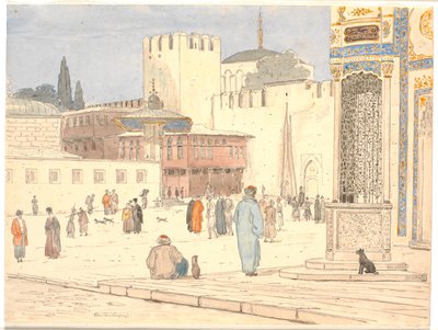 Het Plein voor Bab-i-Hümayan in Constantinopel door Martinus Rørbye