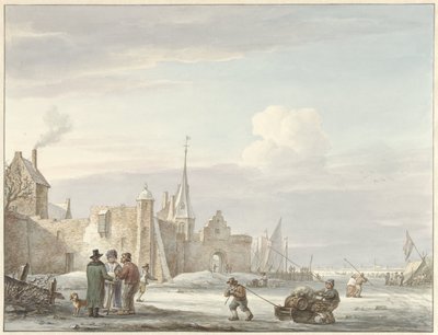 Stadsgezicht in de winter door Martinus Schouman