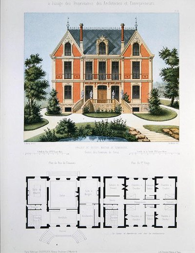 Project voor een klein landhuis nabij Parijs, gegraveerd door Walter, plaat 6 uit 